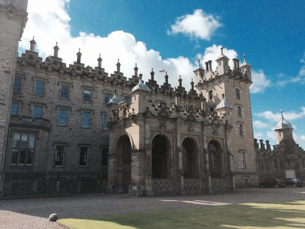 A closer view of the architectural structure of the floors castle.