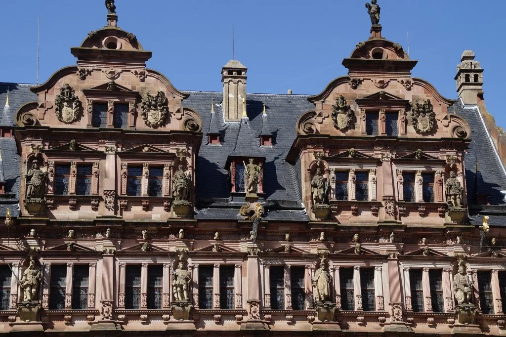 An up-close of the renovated Frederick Building at Heidelberg Castle