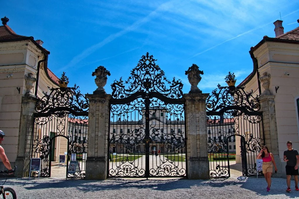 The front entrance fate of Esterhaza Castle. 