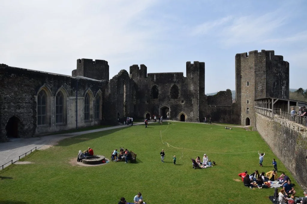 Caerphilly Castle and its concentric wall defences.